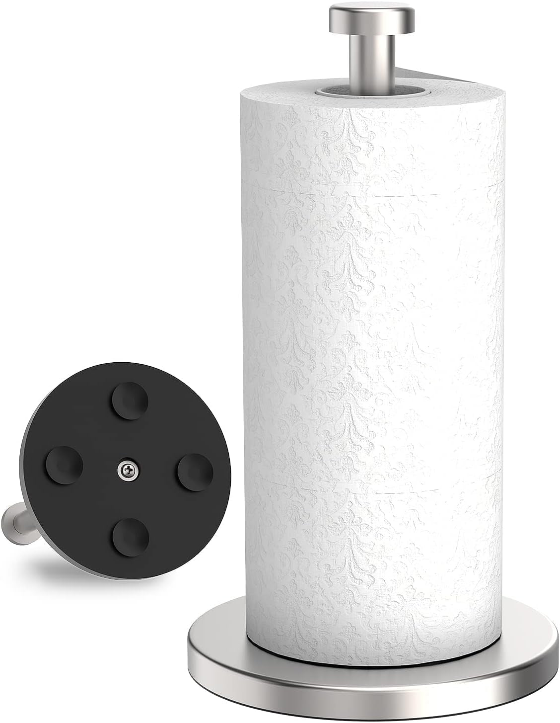 Kitchen Roll Holder, Paper Towel Holder with Weighted Base, Silver