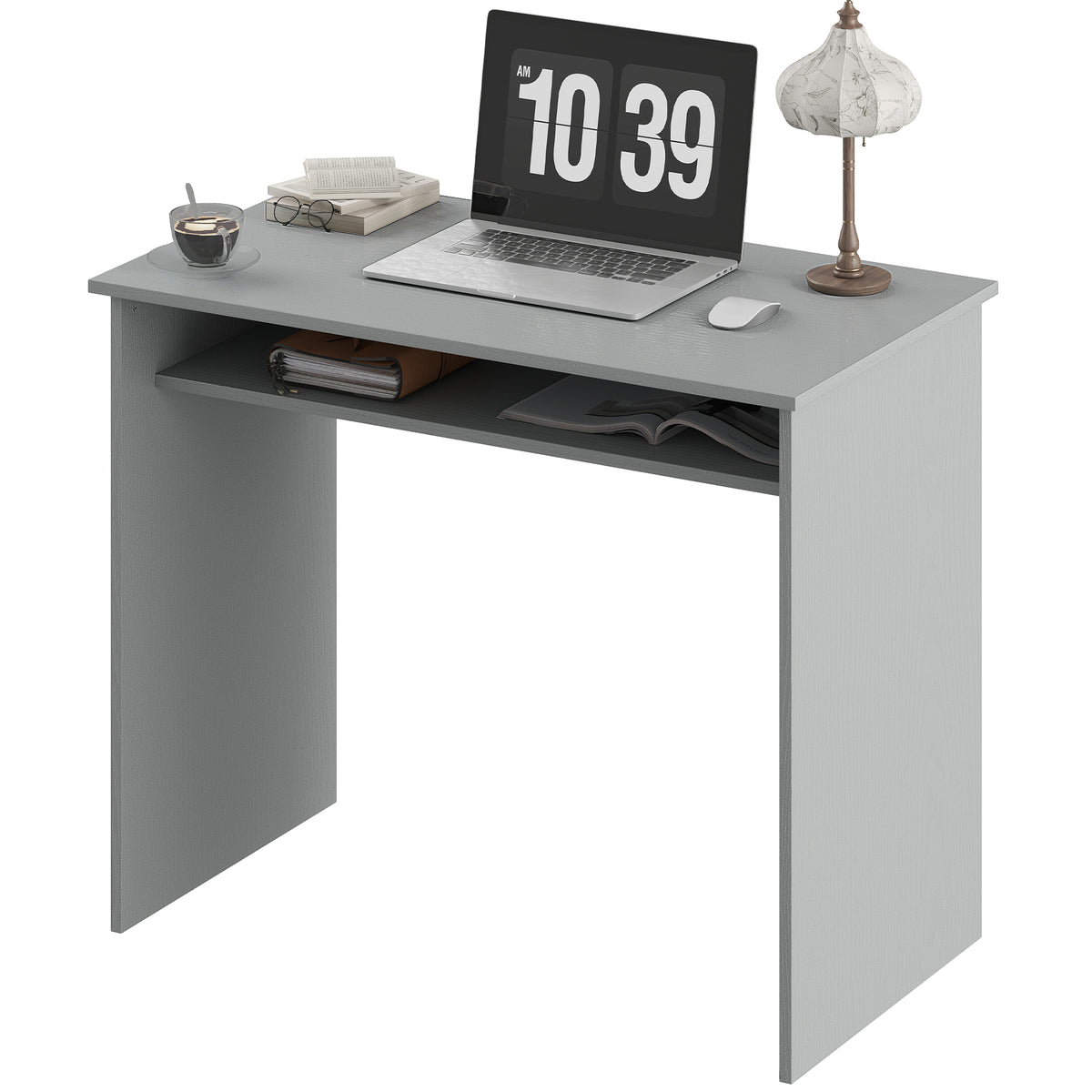 Writing Desk Laptop Table Workstation with Shelf Home Office High Gloss White