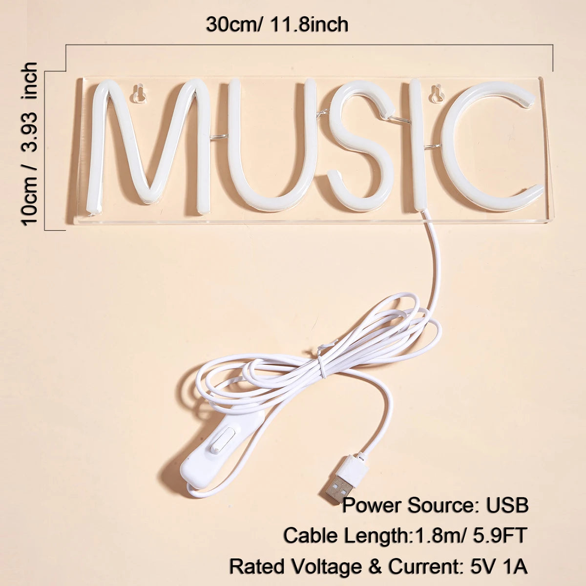 Chi-Buy LED Neon MUSIC USB Powered Neon Signs Night Light 3D Wall Art & Game Room Bedroom Living Room Decor Lamp Signs