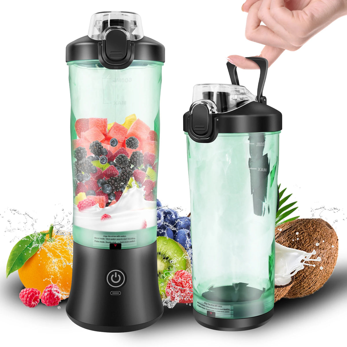 600ml Portable USB Rechargeable Mini Blender - Personal Smoothie & Ice Crusher