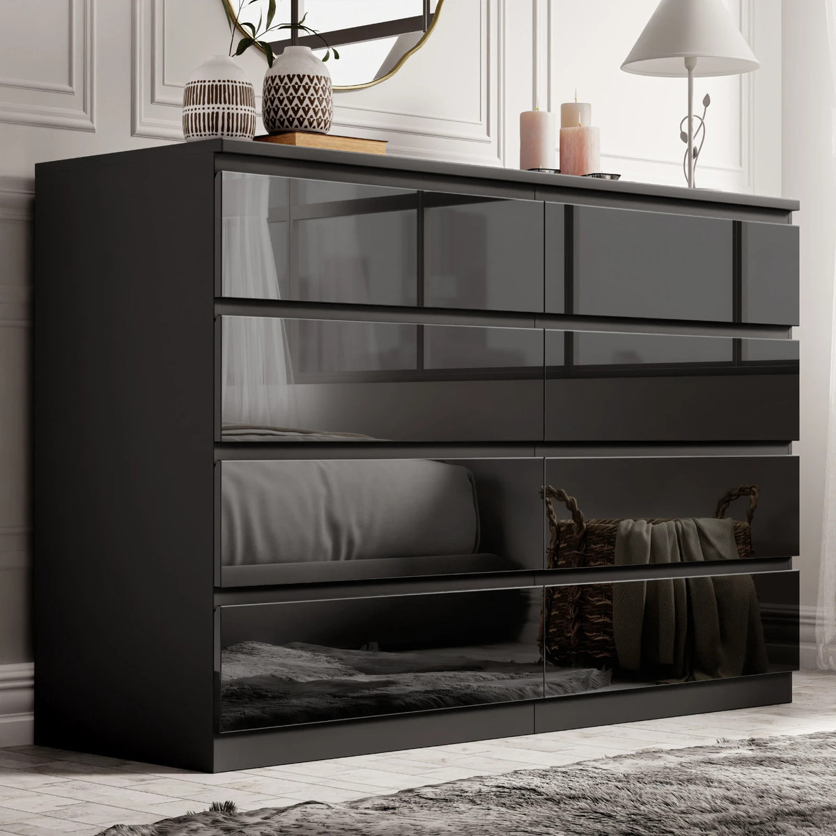 High Gloss Chest of Drawers – Tall & Wide Bedroom Storage Cabinet