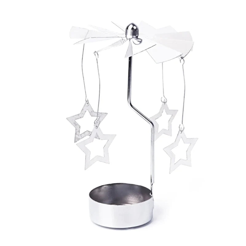 Silver Spinning Tealight Carousel — Star, Deer & Snowflake