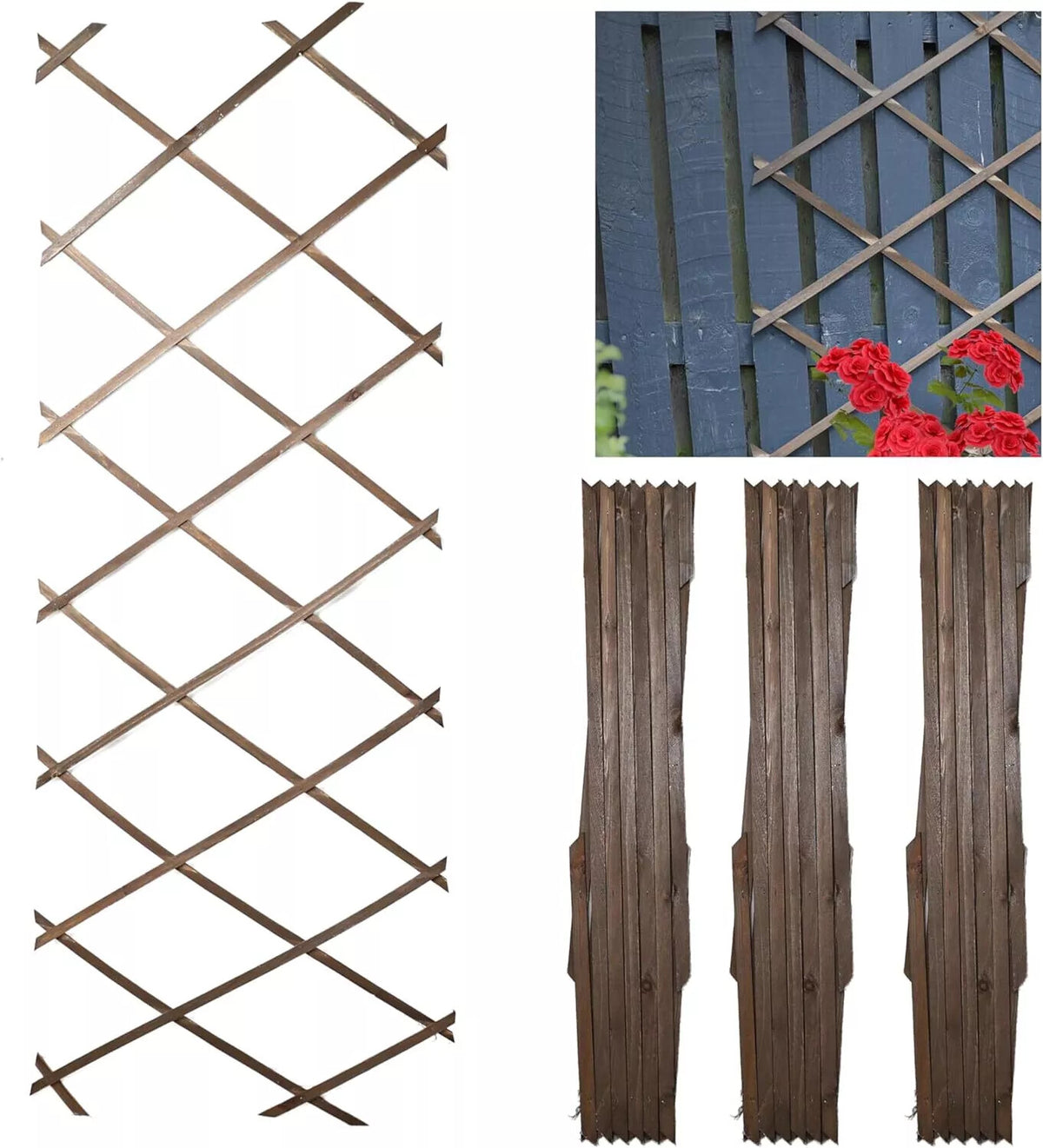 Wooden Trellis Pack of 3 Expandable Garden Wall for Climbing Plants