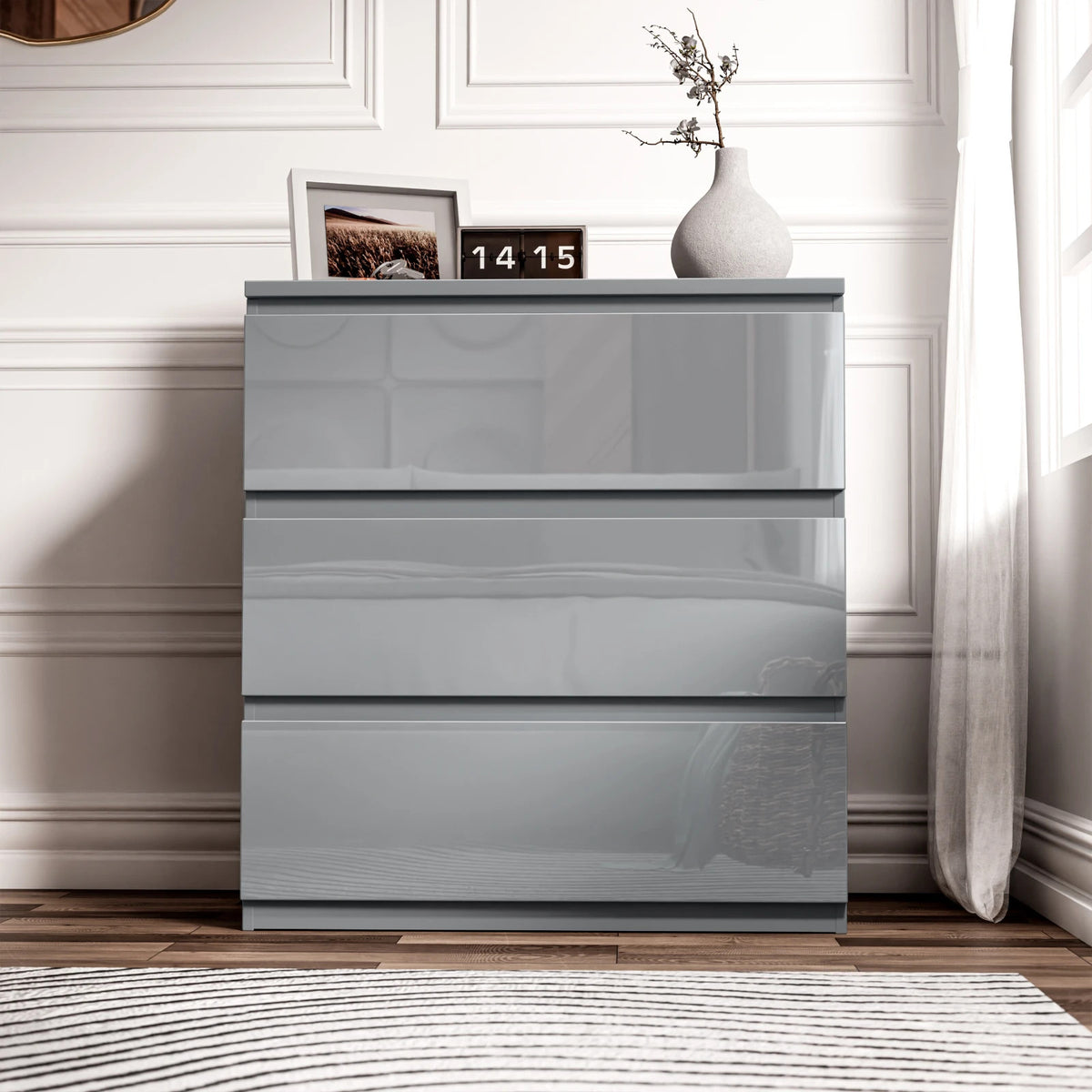High Gloss Chest of Drawers – Tall & Wide Bedroom Storage Cabinet