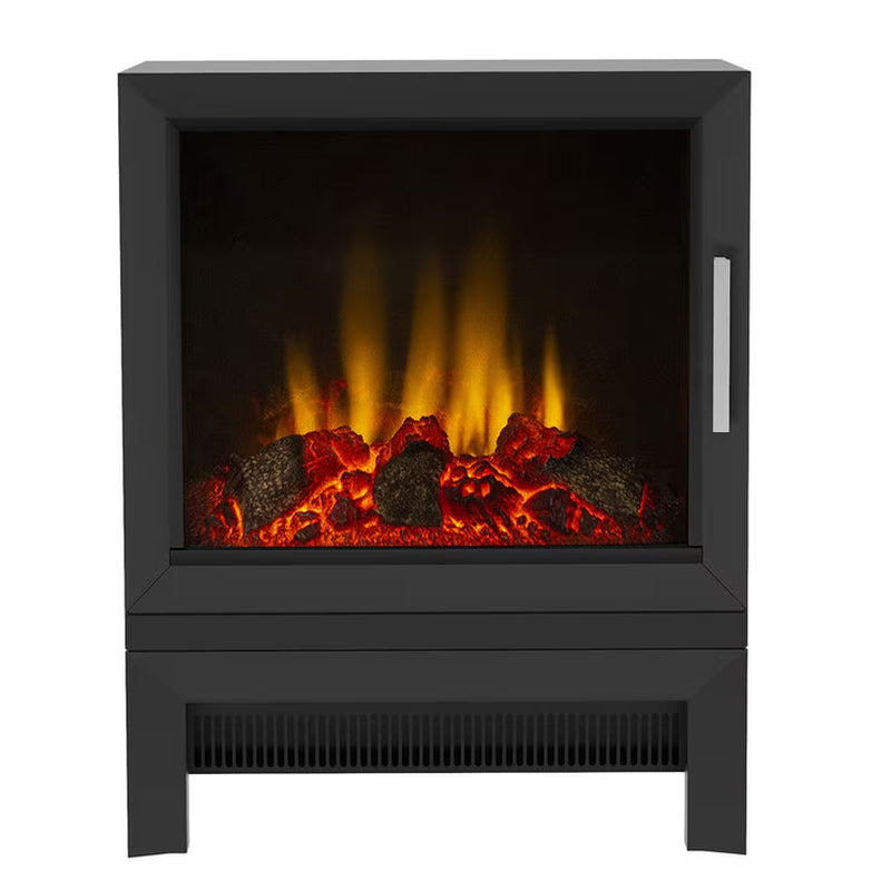 Qube Matt Black Electric Stove Heater - 2kW Freestanding Fireplace with Realistic Flame Effect
