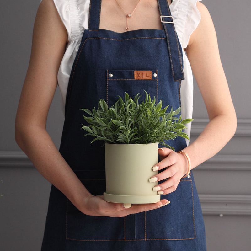 Nordic Ceramic Flowerpot – Cylindrical Succulent Planter with Drainage Tray