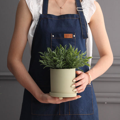 Nordic Ceramic Flowerpot – Cylindrical Succulent Planter with Drainage Tray
