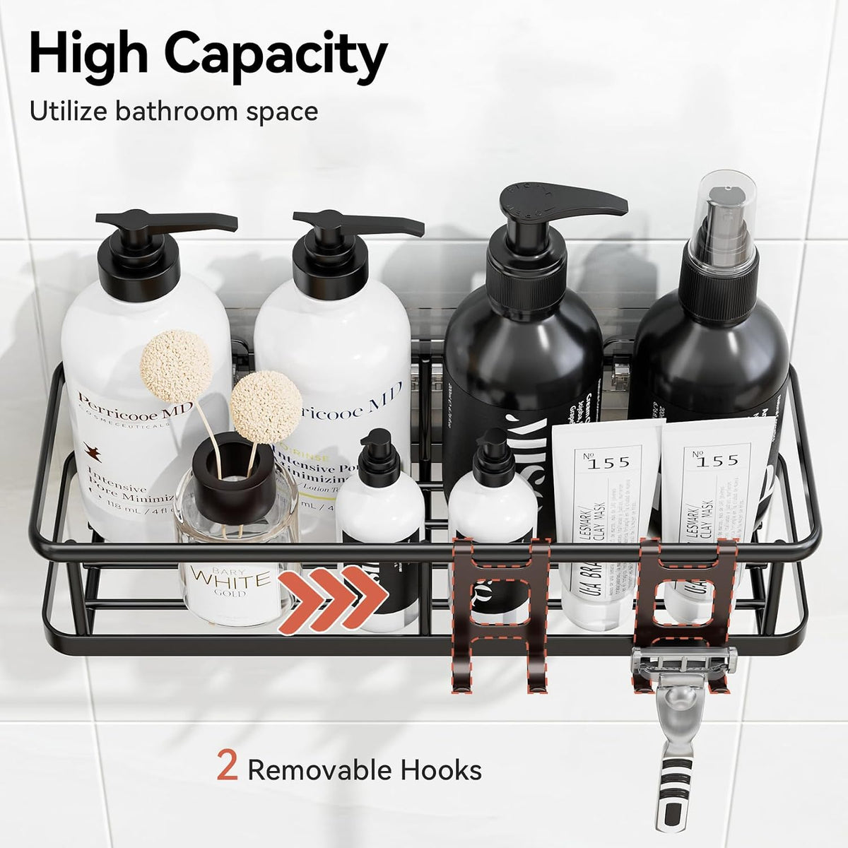 No-Drill Shower Caddy Set – 6 Rustproof Hanging Baskets for Bathroom Storage