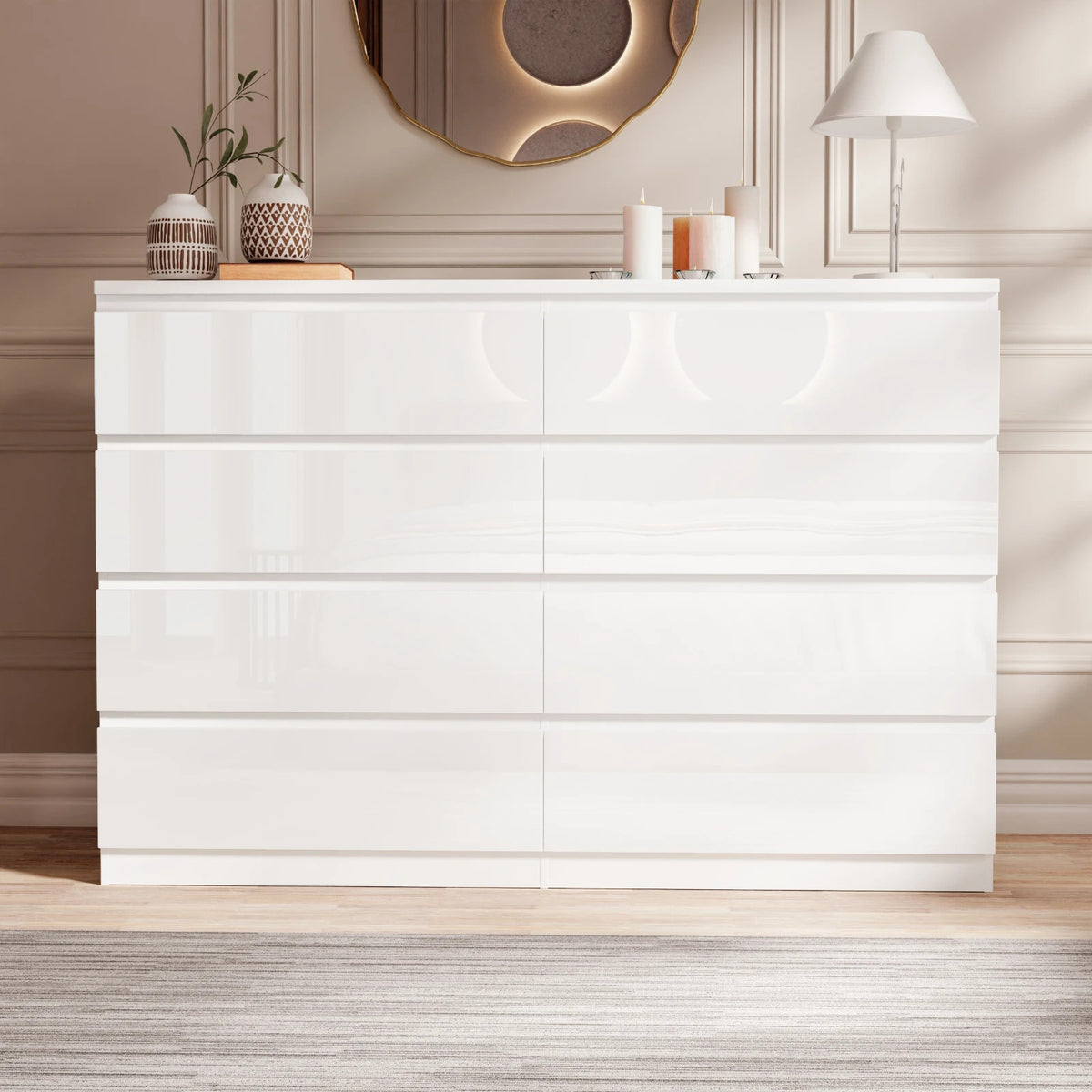 High Gloss Chest of Drawers – Tall & Wide Bedroom Storage Cabinet