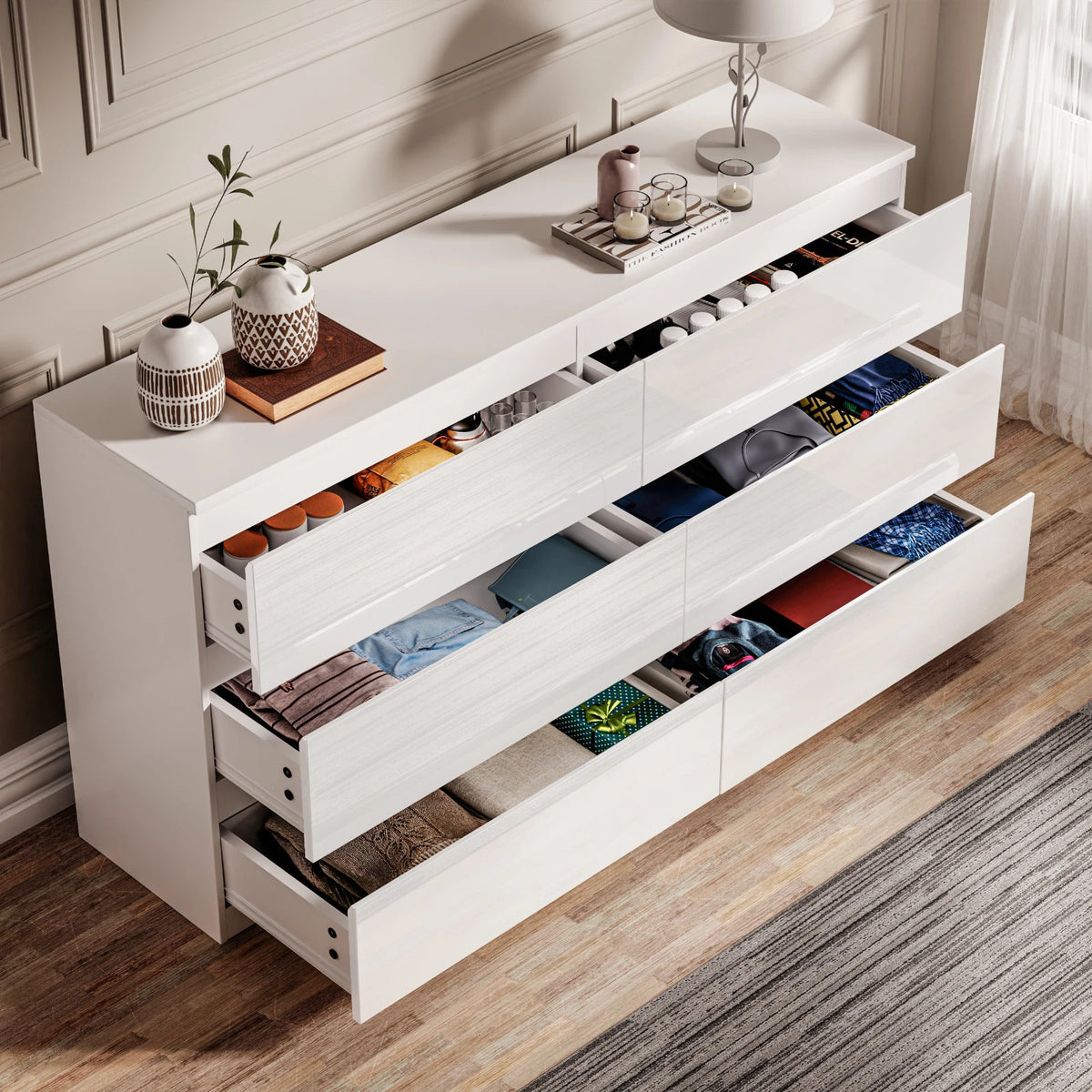 High Gloss Chest of Drawers – Tall & Wide Bedroom Storage Cabinet
