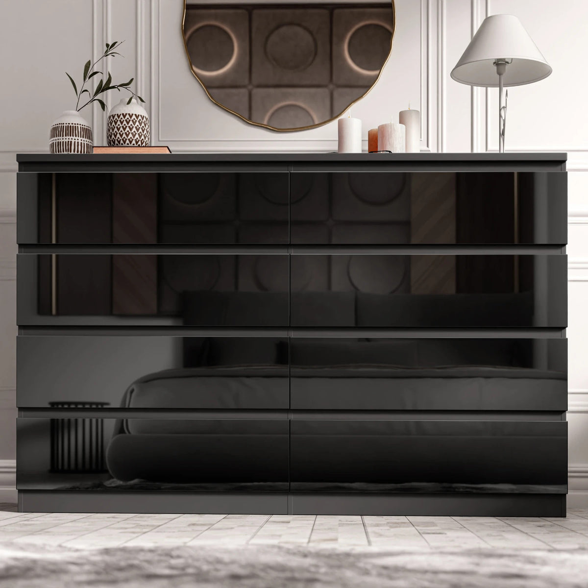 High Gloss Chest of Drawers – Tall & Wide Bedroom Storage Cabinet