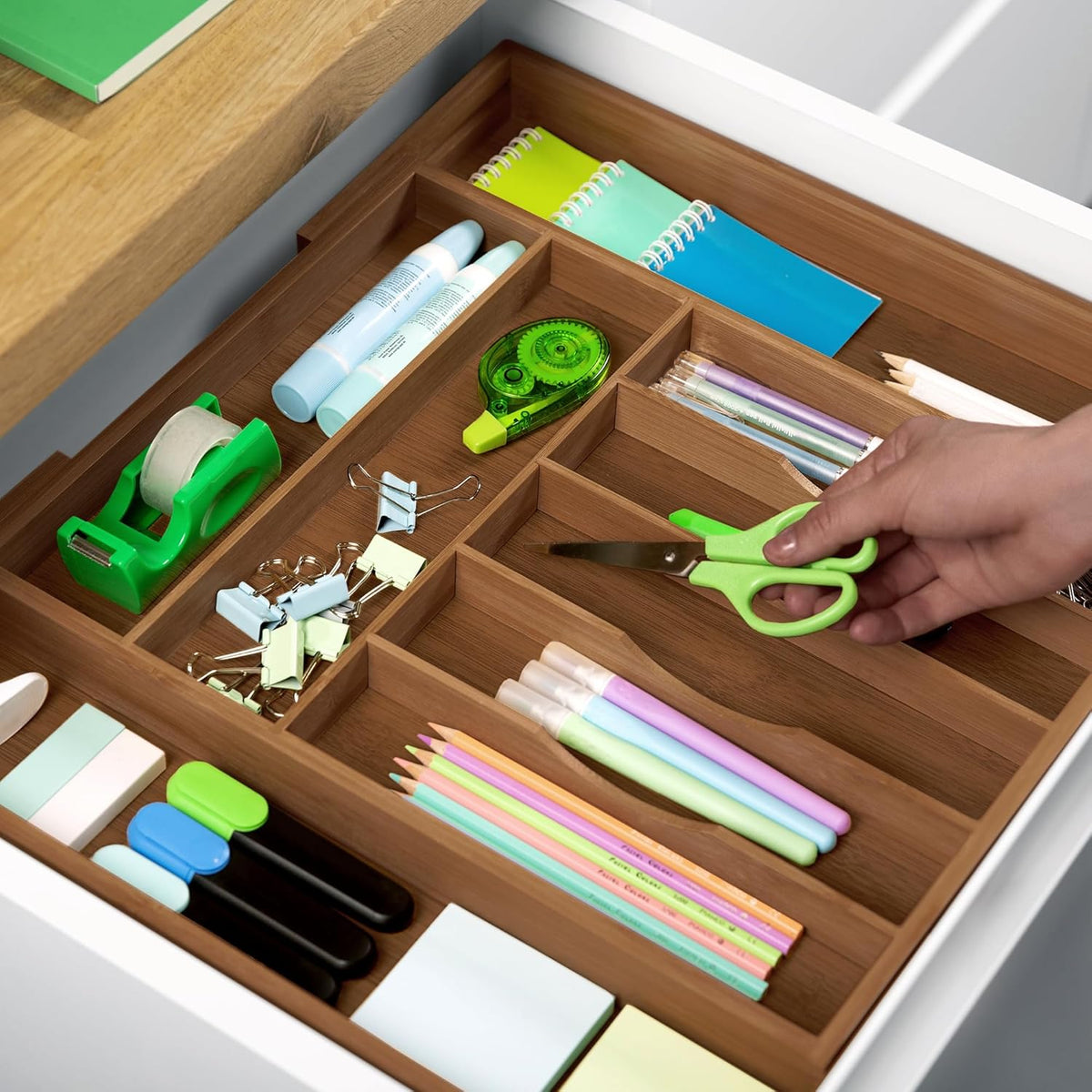 Bamboo Cutlery Tray – 9-Slot Kitchen Drawer Organiser for Flatware & Utensils