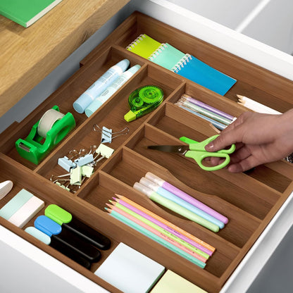 Bamboo Cutlery Tray – 9-Slot Kitchen Drawer Organiser for Flatware & Utensils