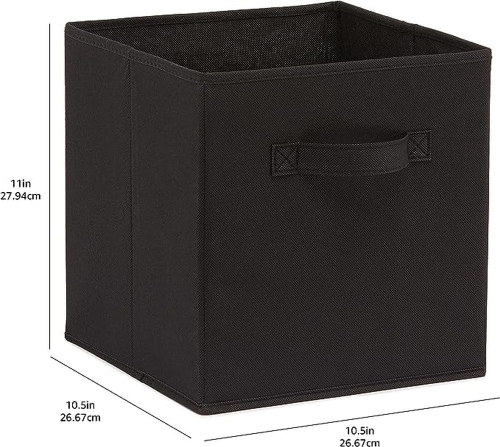 Collapsible Fabric Storage Cube/Organiser with Handles, Pack of 6, Solid Black, 26.6 X 26.6 X 27.9 Cm