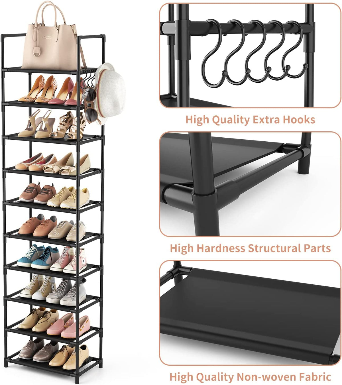 Maximize Your Space with Our 10-Tier Tall Shoe Rack - Store 20-25 Pairs of Boots with Style and Ease!