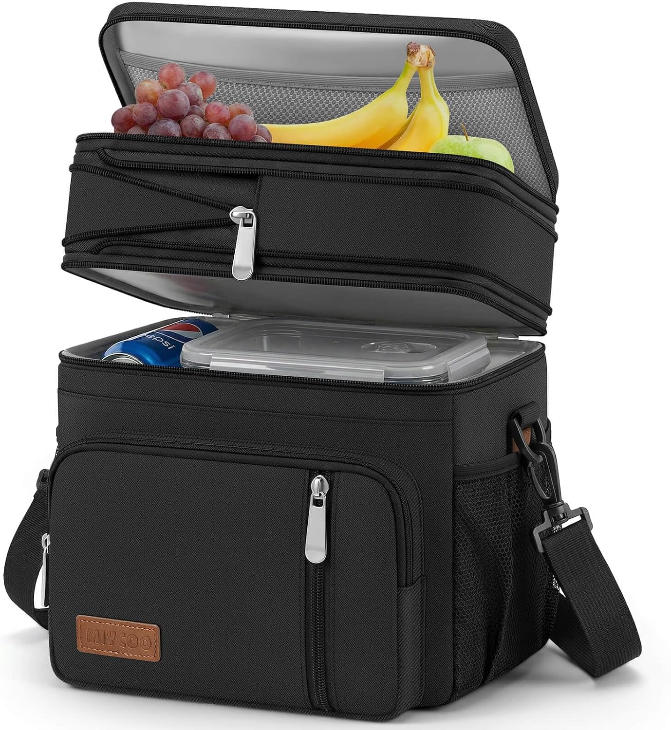 Lunch Bag & Lunch Box for Men Women Double Deck - Leakproof Insulated Soft Large Adult Lunch Cooler Bag for Work Picnic (Black,15L) | Insulated Soft Large Adult Camping Cooler Bag for Work, Beach, Picnic, Travel (Black, 15L)