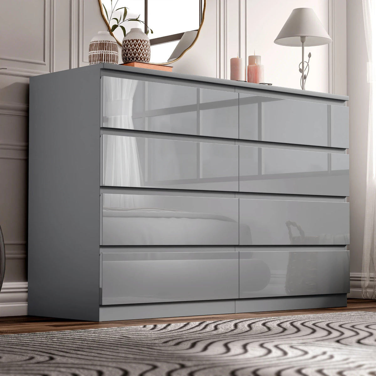 High Gloss Chest of Drawers – Tall & Wide Bedroom Storage Cabinet