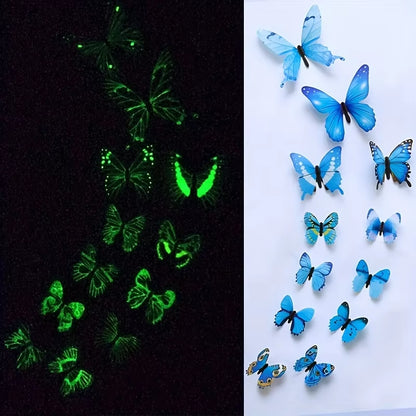 3D Luminous Butterfly Wall Stickers – Glow-in-the-Dark DIY Wall Art (12 Pack)