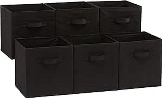 Collapsible Fabric Storage Cube/Organiser with Handles, Pack of 6, Solid Black, 26.6 X 26.6 X 27.9 Cm
