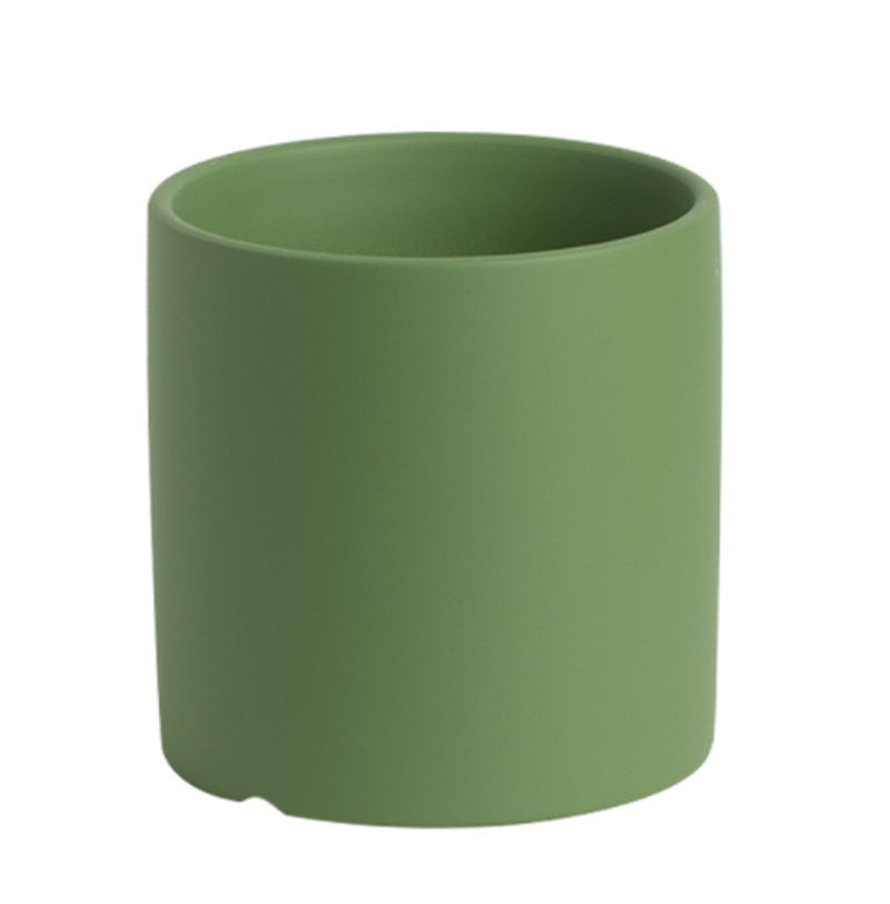 Nordic Ceramic Flowerpot – Cylindrical Succulent Planter with Drainage Tray