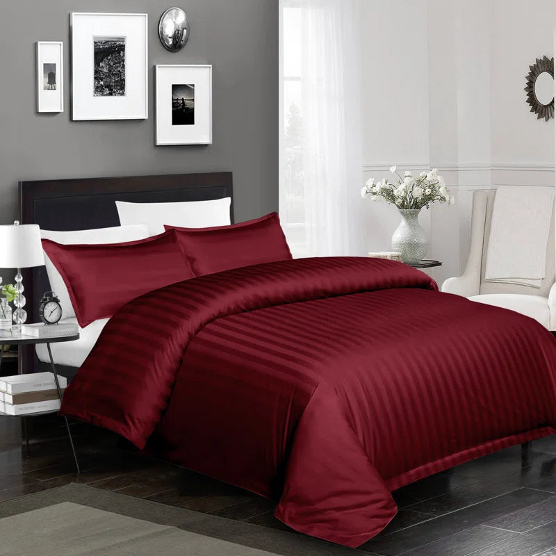 Klarita 250 TC Reversible Striped Microfibre Duvet Cover Set - Silky Soft Bedding with Pillowcases