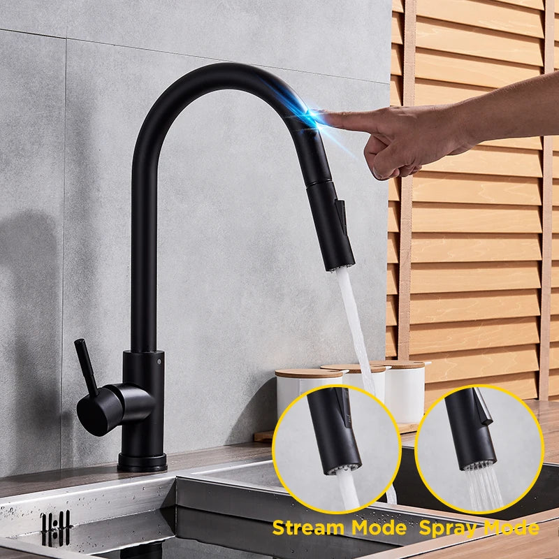 Pull Out Sensor Black Kitchen Faucet Sensitive Touch Control Faucet Mixer for Kitchen Touch Sensor Kitchen Mixer Tap
