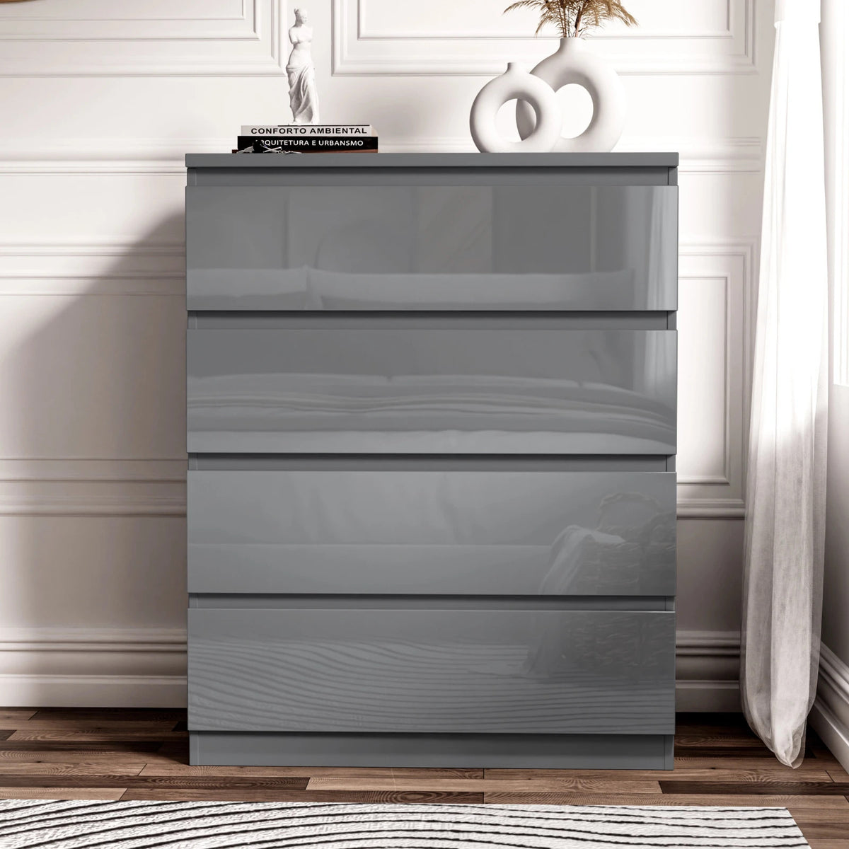 High Gloss Chest of Drawers – Tall & Wide Bedroom Storage Cabinet