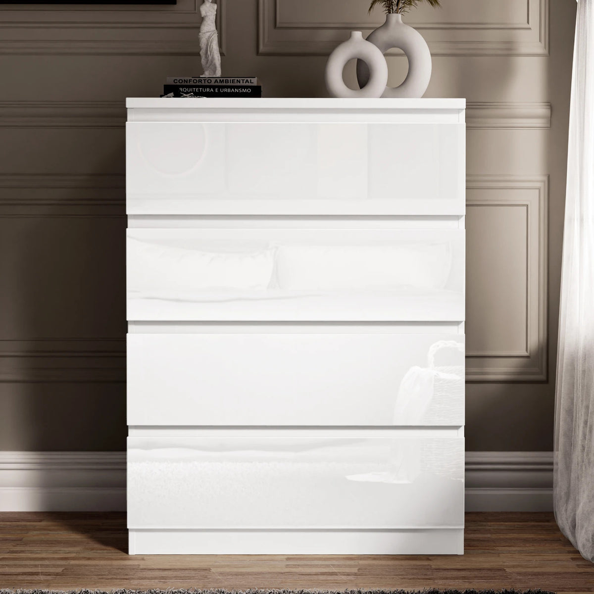High Gloss Chest of Drawers – Tall & Wide Bedroom Storage Cabinet