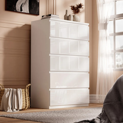 High Gloss Chest of Drawers – Tall & Wide Bedroom Storage Cabinet