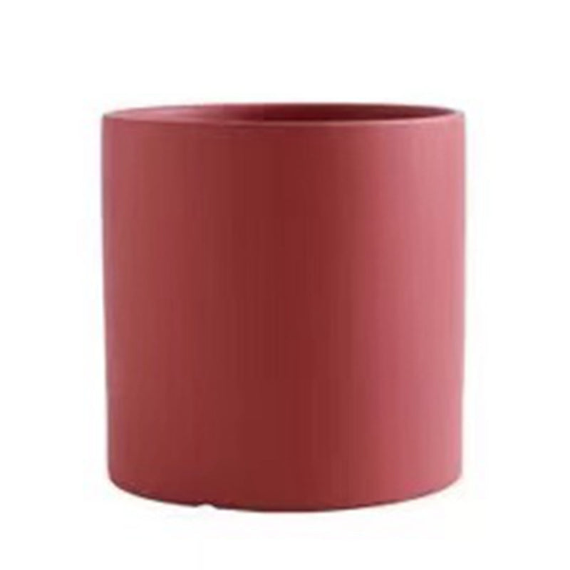 Nordic Ceramic Flowerpot – Cylindrical Succulent Planter with Drainage Tray