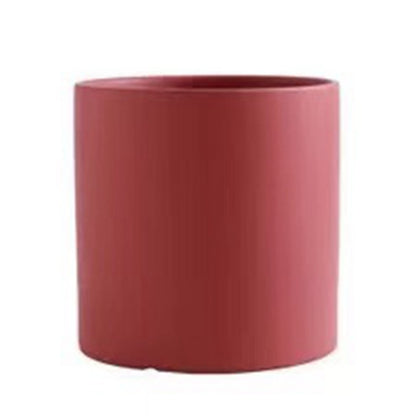 Nordic Ceramic Flowerpot – Cylindrical Succulent Planter with Drainage Tray