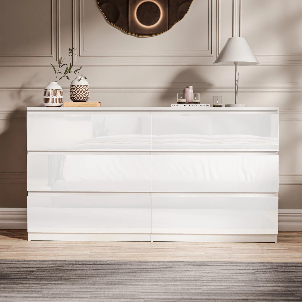 High Gloss Chest of Drawers – Tall & Wide Bedroom Storage Cabinet