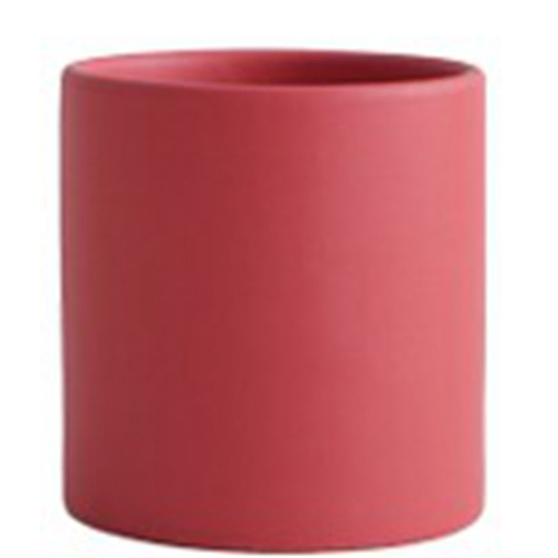 Nordic Ceramic Flowerpot – Cylindrical Succulent Planter with Drainage Tray