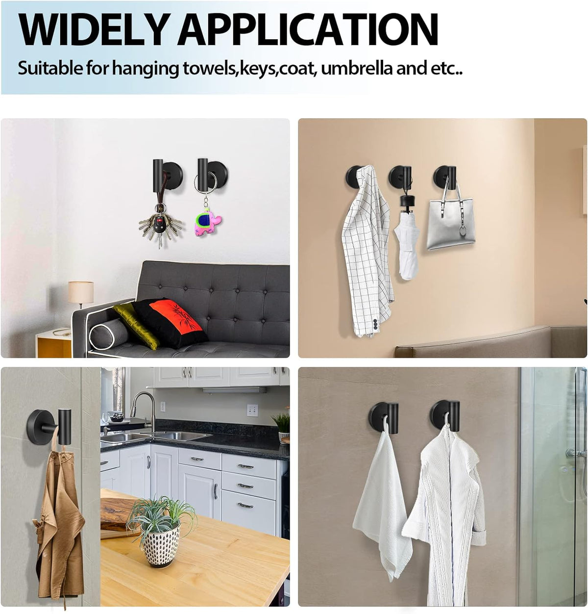 Towel Hooks for Bathroom,2 Packs Wall Mount Towel Holder,Black Matte Wall Robe Hook,Stainless Steel Heavy Duty Door Hanger Towel Hook for Kitchen, Bedroom,Hotel,Pool,Coats(Drilling)