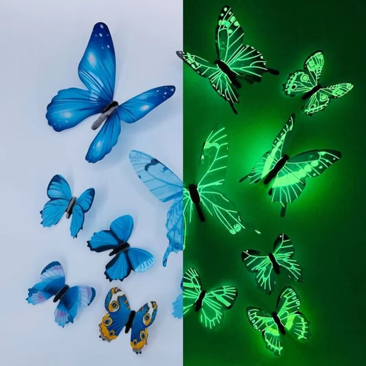 3D Luminous Butterfly Wall Stickers – Glow-in-the-Dark DIY Wall Art (12 Pack)