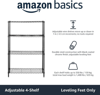 4-Tier Adjustable Storage Shelving Unit – 640kg Capacity (Black, 91.4 x 35.6 x 137.1cm)