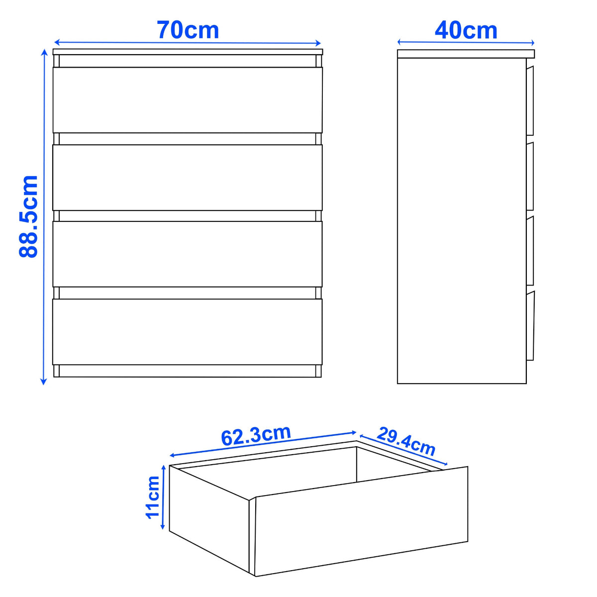 High Gloss Chest of Drawers – Tall & Wide Bedroom Storage Cabinet