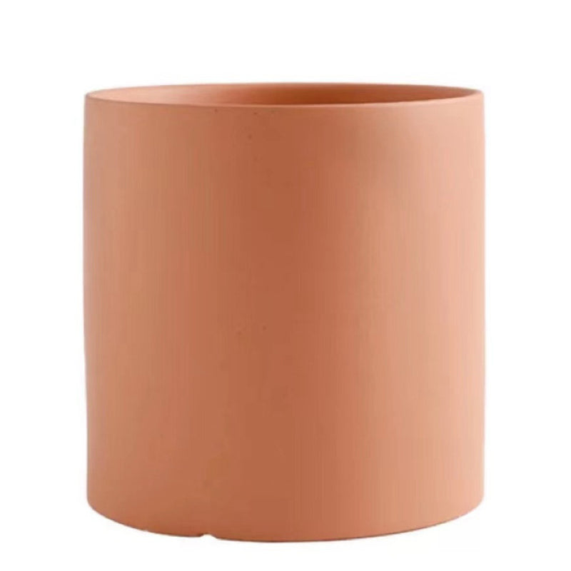 Nordic Ceramic Flowerpot – Cylindrical Succulent Planter with Drainage Tray