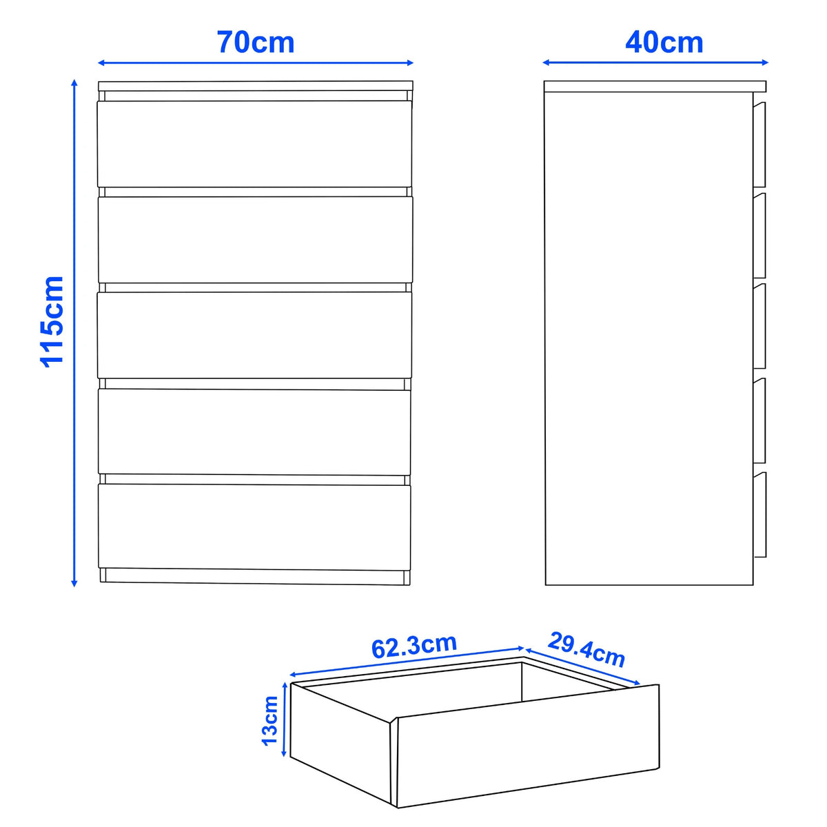 High Gloss Chest of Drawers – Tall & Wide Bedroom Storage Cabinet