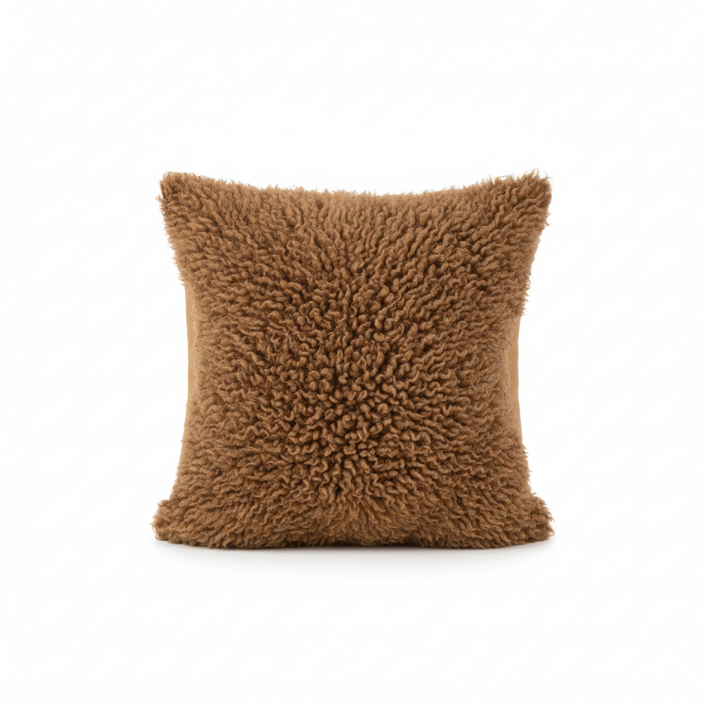 Single-sided brown sheepskin cushion, 35 x 35cm