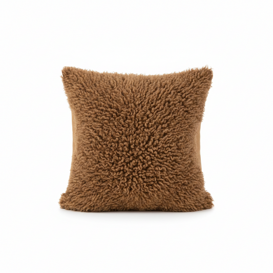 Single-sided brown sheepskin cushion, 35 x 35cm