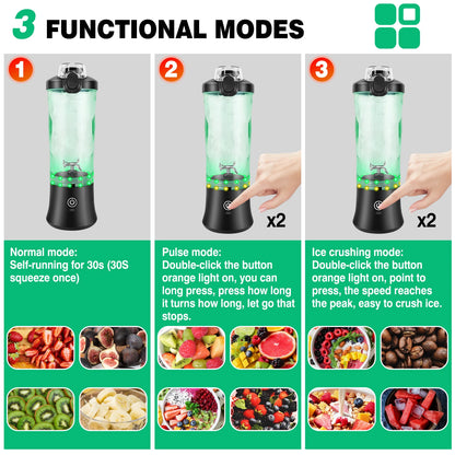 600ml Portable USB Rechargeable Mini Blender - Personal Smoothie & Ice Crusher
