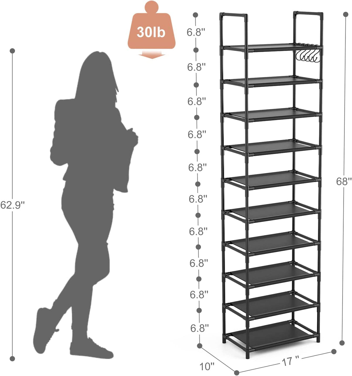 Maximize Your Space with Our 10-Tier Tall Shoe Rack - Store 20-25 Pairs of Boots with Style and Ease!