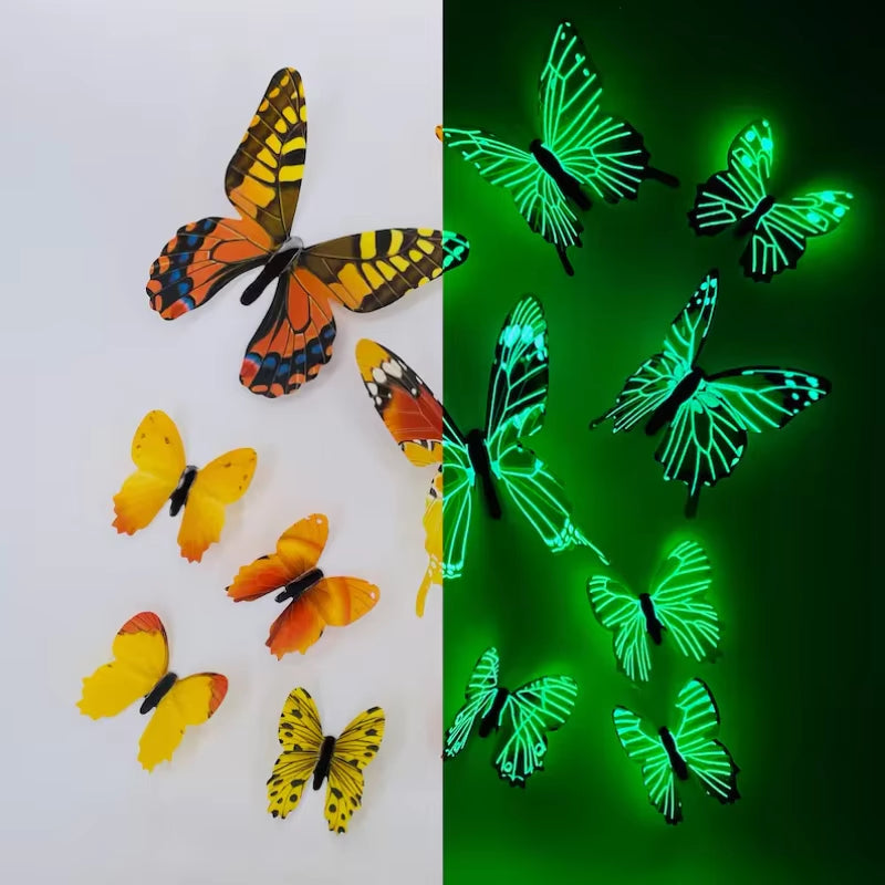 3D Luminous Butterfly Wall Stickers – Glow-in-the-Dark DIY Wall Art (12 Pack)