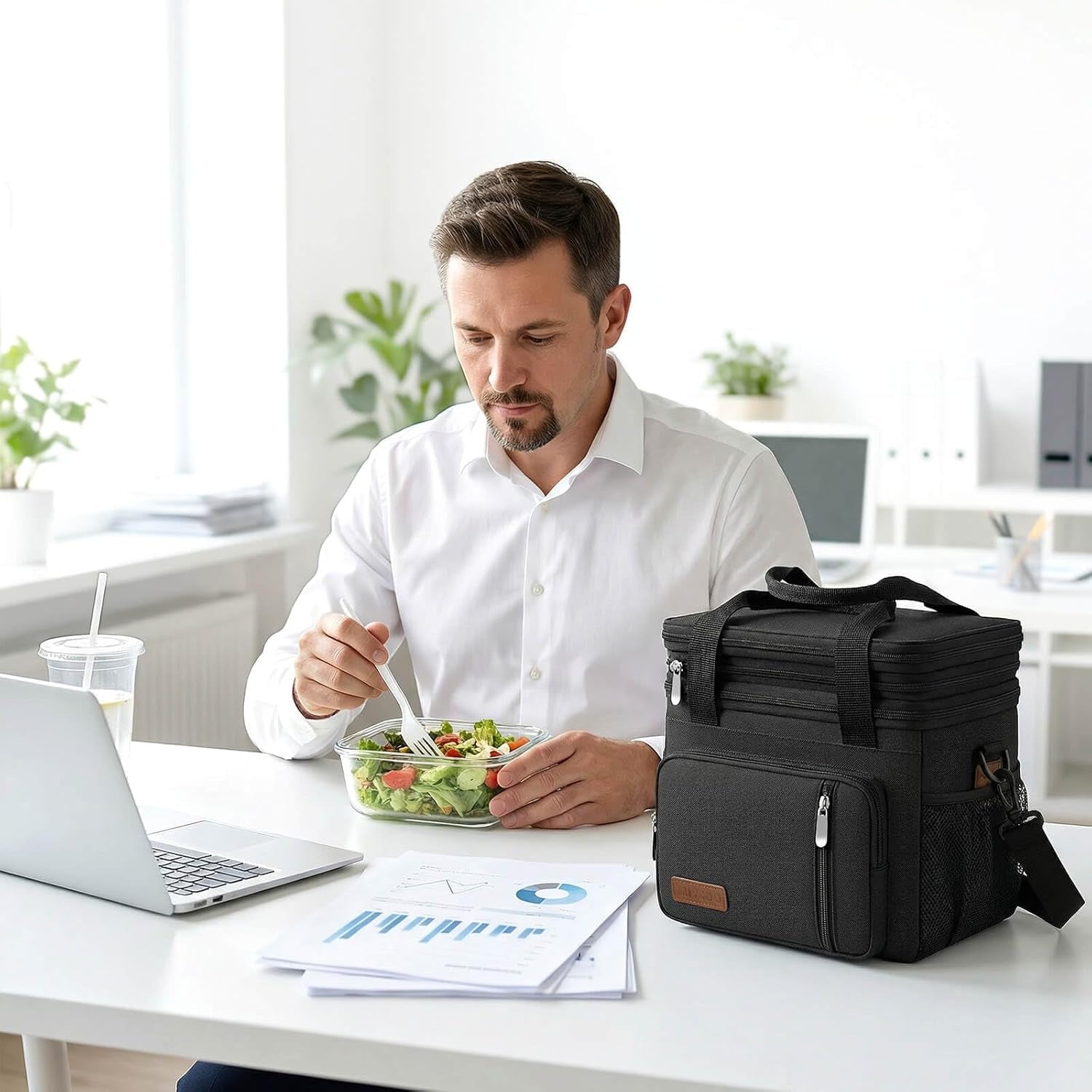 Lunch Bag & Lunch Box for Men Women Double Deck - Leakproof Insulated Soft Large Adult Lunch Cooler Bag for Work Picnic (Black,15L) | Insulated Soft Large Adult Camping Cooler Bag for Work, Beach, Picnic, Travel (Black, 15L)
