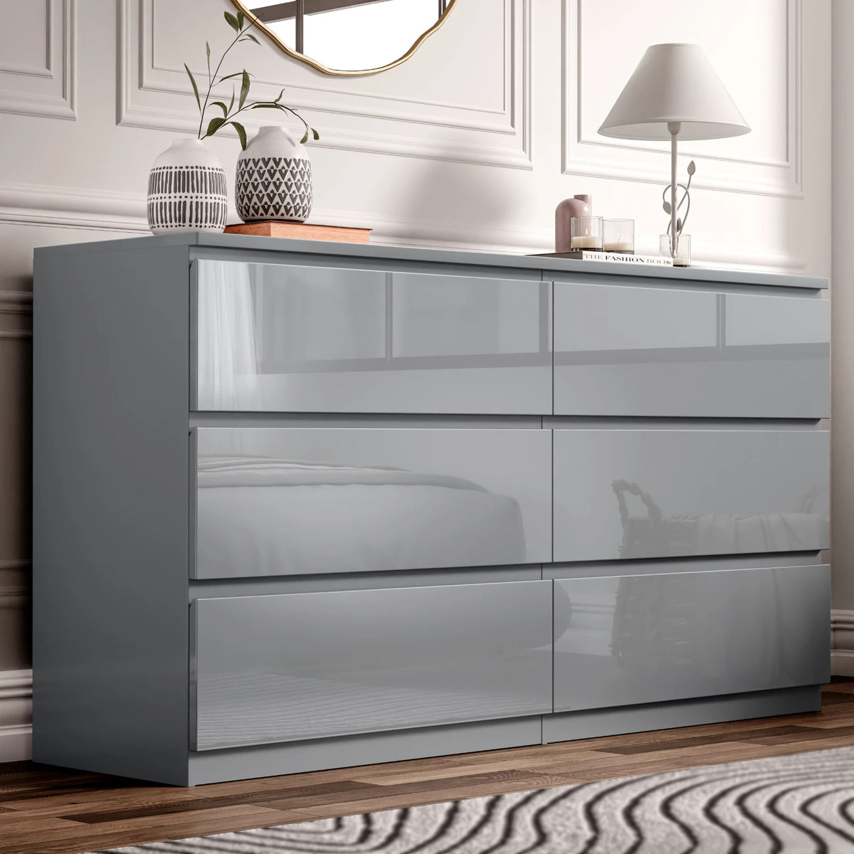 High Gloss Chest of Drawers – Tall & Wide Bedroom Storage Cabinet