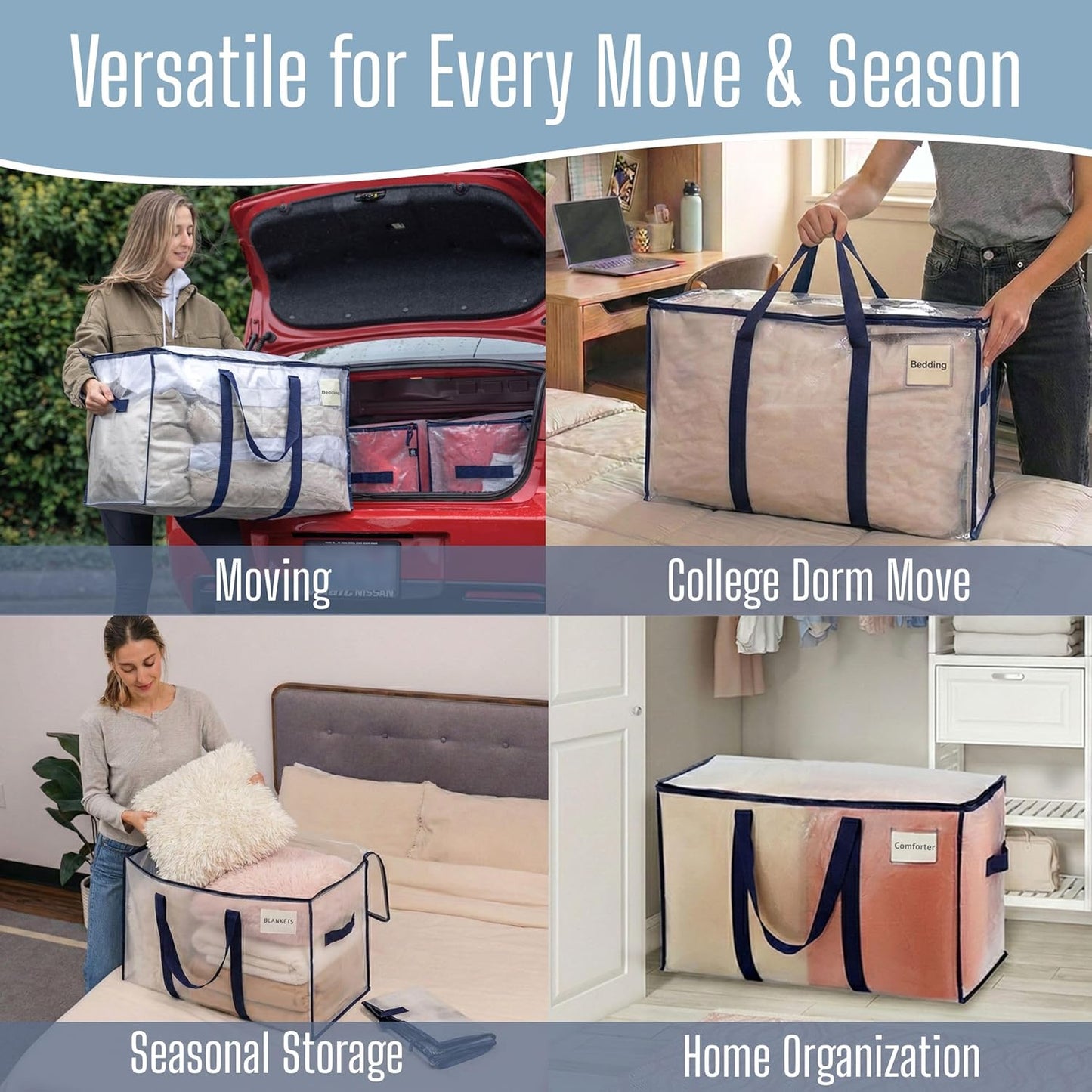 8-Pack Extra Large Moving & Storage Bags with Zippers – Heavy-Duty, Water-Resistant Packing Totes with Label Pocket