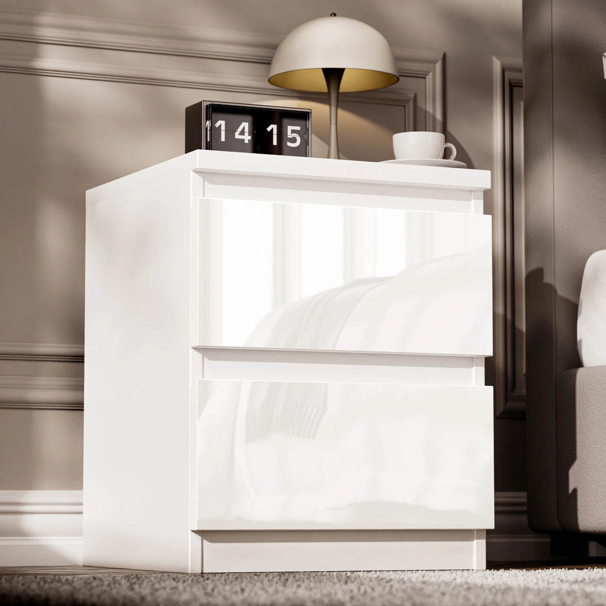 High Gloss Chest of Drawers – Tall & Wide Bedroom Storage Cabinet