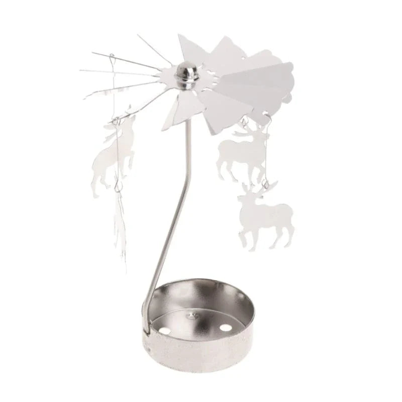 Silver Spinning Tealight Carousel — Star, Deer & Snowflake