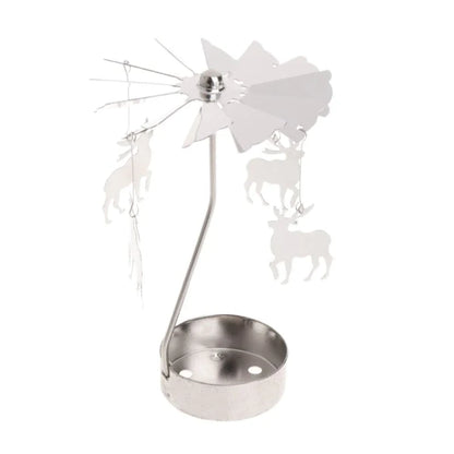 Silver Spinning Tealight Carousel — Star, Deer & Snowflake